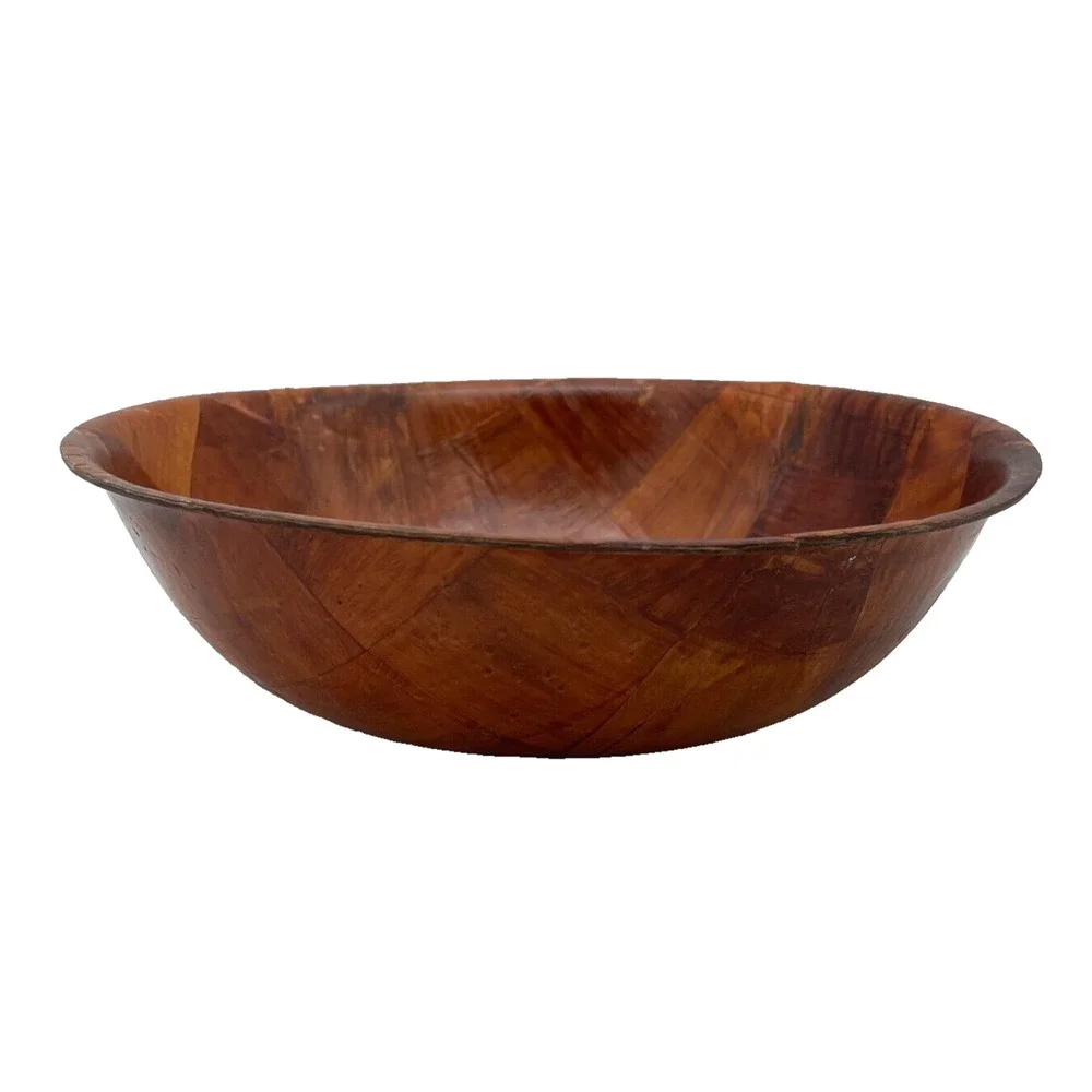 Woven Wood Salad Fruit Rustic Bread Bowl Serving Dish 9.75